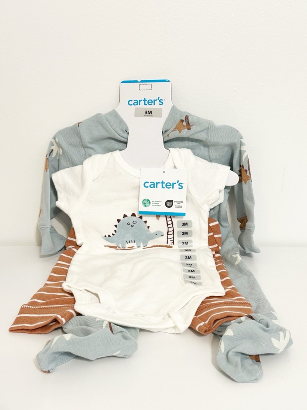 Carter’s Baby Boy 3pc Set 3M NWT Dinosaur Palm Tree Blue Brown Layette
